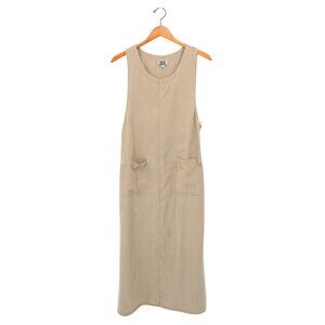 Amy K Su AKS Tencel Pinafore Jumper Maxi Buttoned Pockets Tan Light Brown Dress